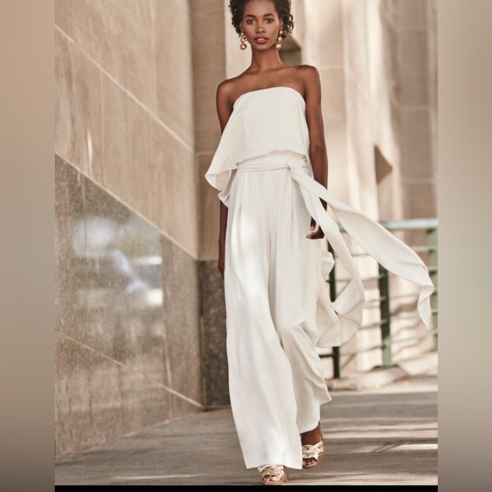 Halston Heritage Strapless white bridal jumpsuit!